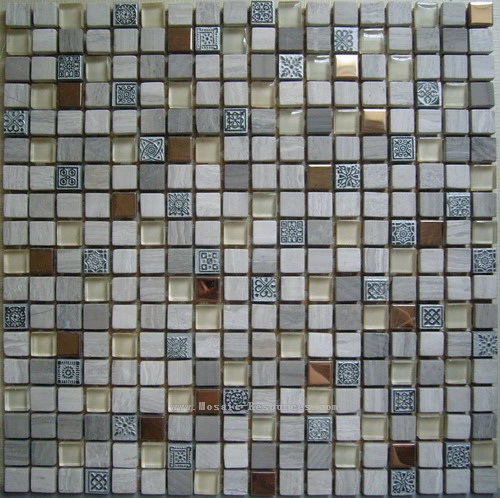 Mixed Material Mosaic - Glass With Stone  Mixed Resin Mosaic